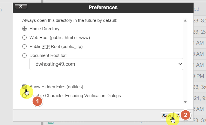 enable the option to show hidden files