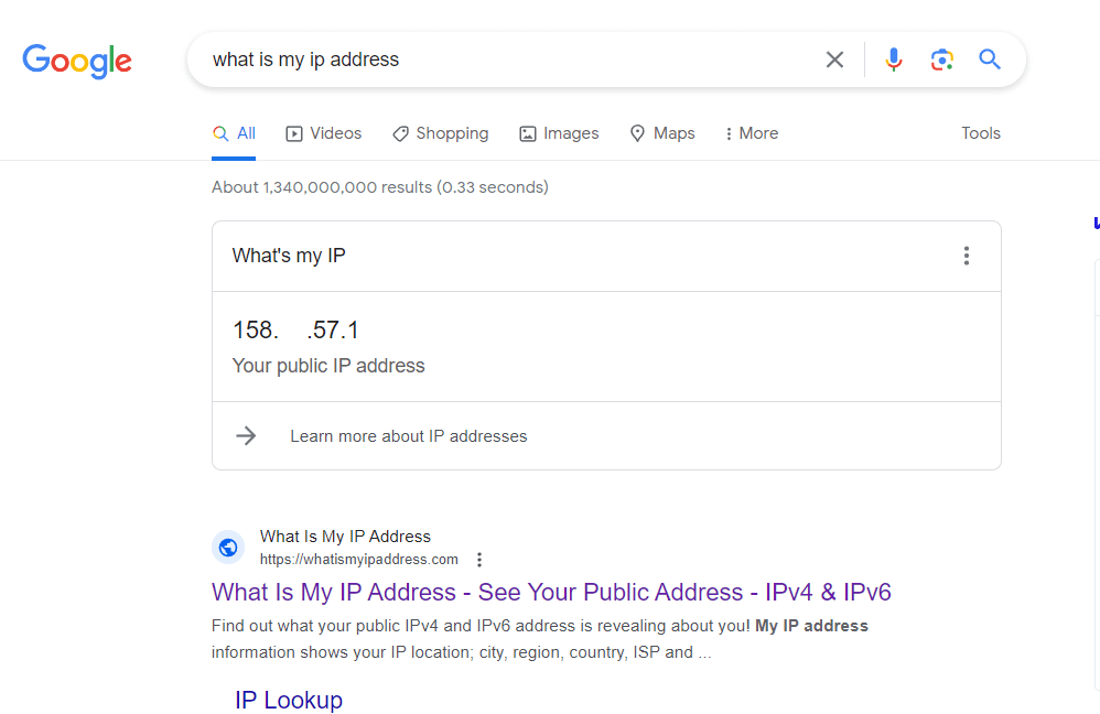 find out what your ip address is using google