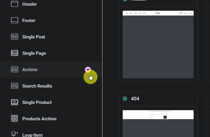 add a new archive template using elementor
