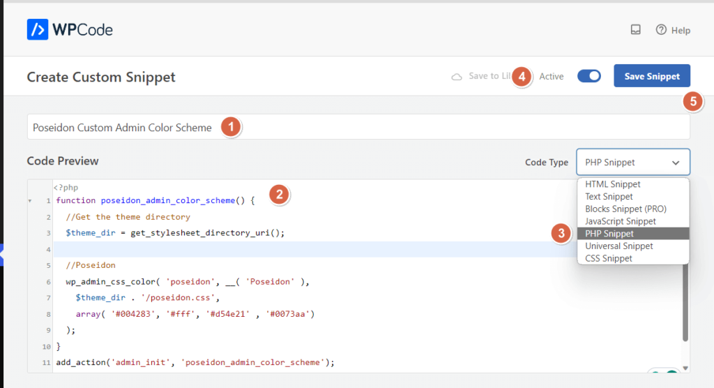 finish creating the custom code snippet