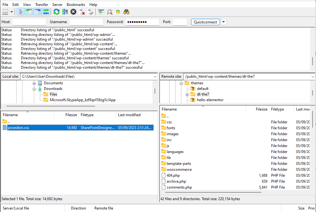 upload the stylesheet to the server using filezilla