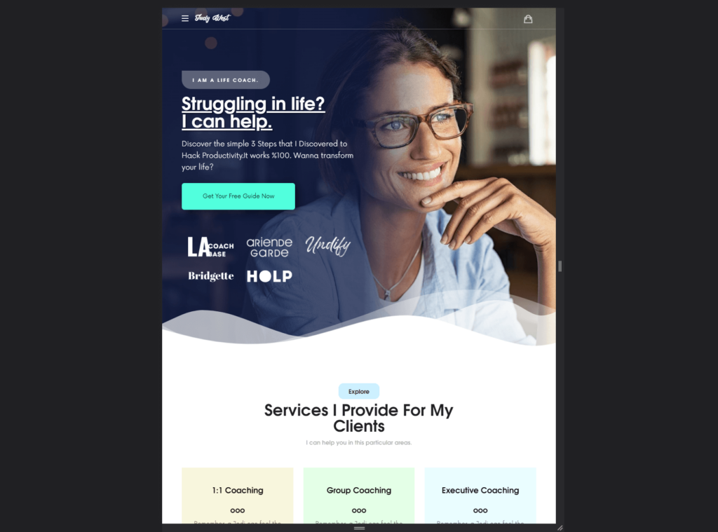 home page of the efor theme