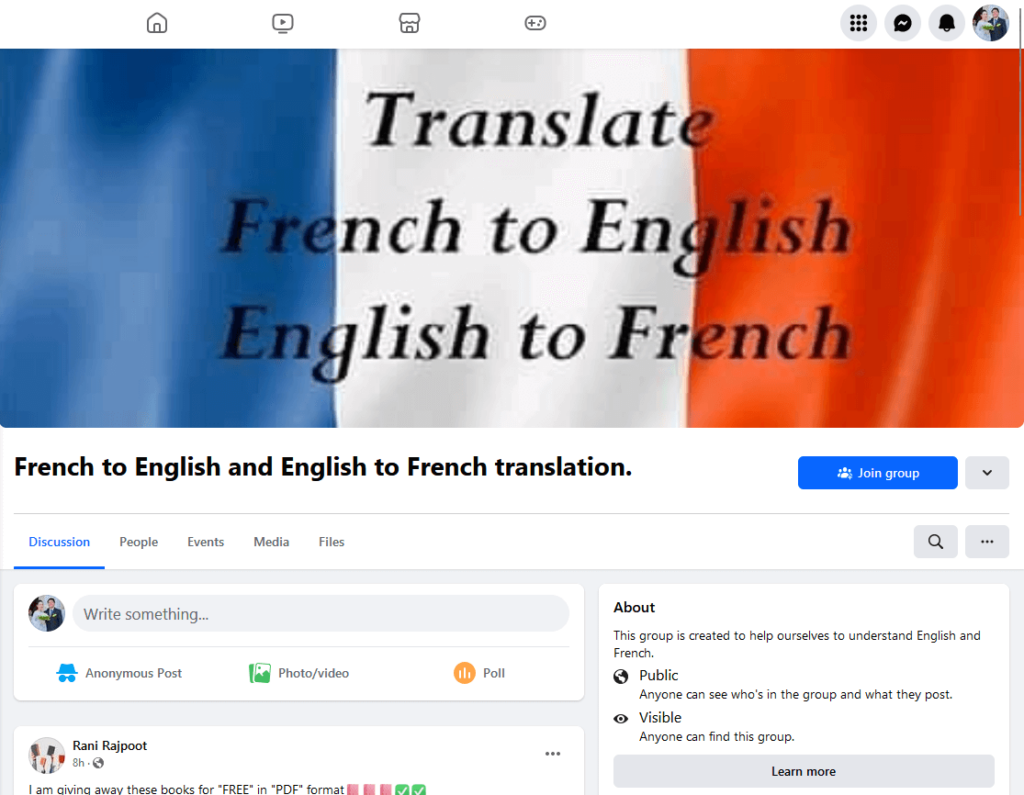 french to english - english to french facebook group