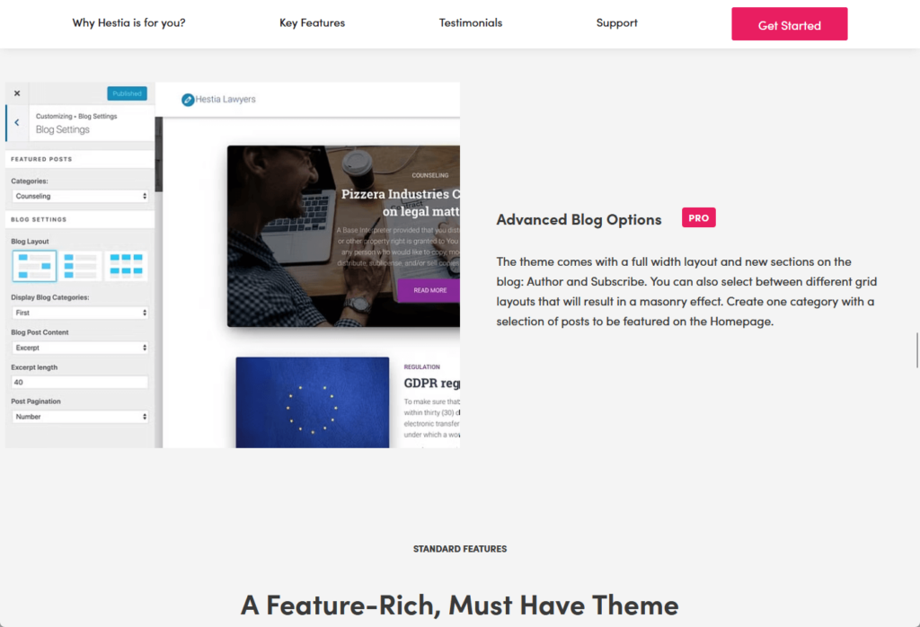 hestia comes with a full width layout and new sections