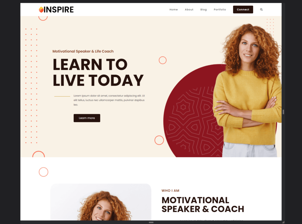 home page of the oceanwp inspire site template