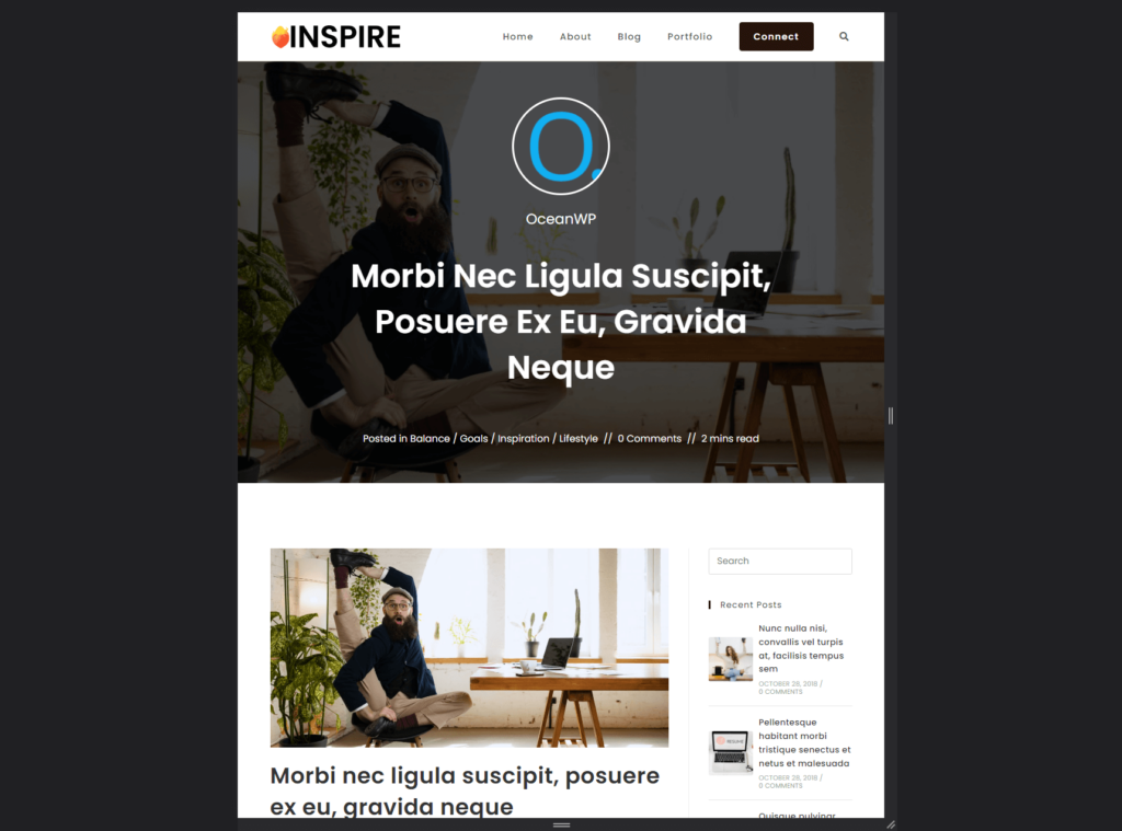 single post template of the oceanwp inspire site template