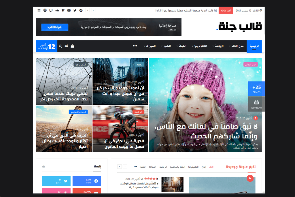 rtl demo website of the jannah theme