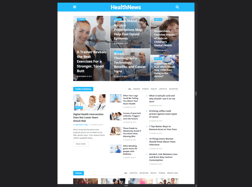 home page of the jnews health prebuilt site