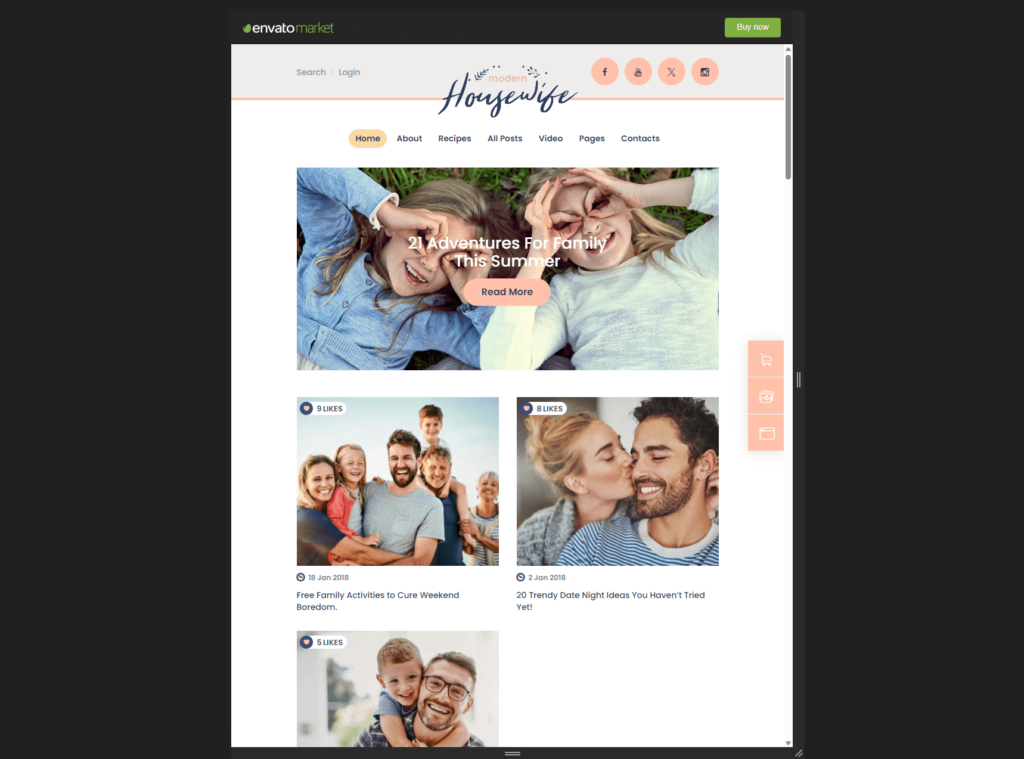home page of the modern housewife template