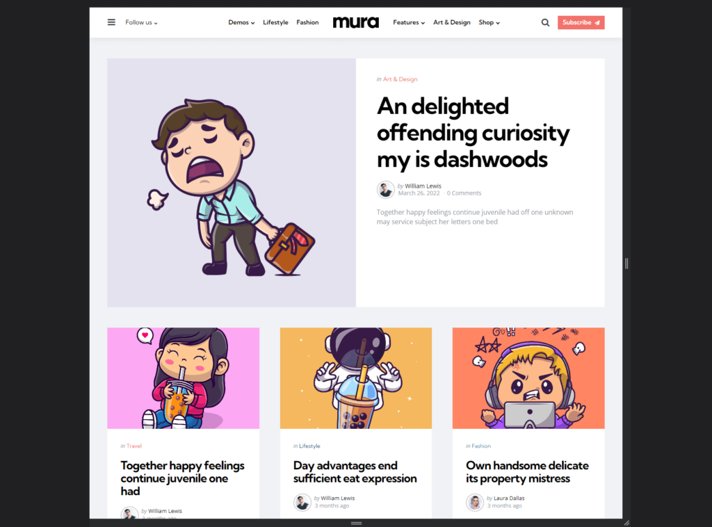 home page of the mura theme
