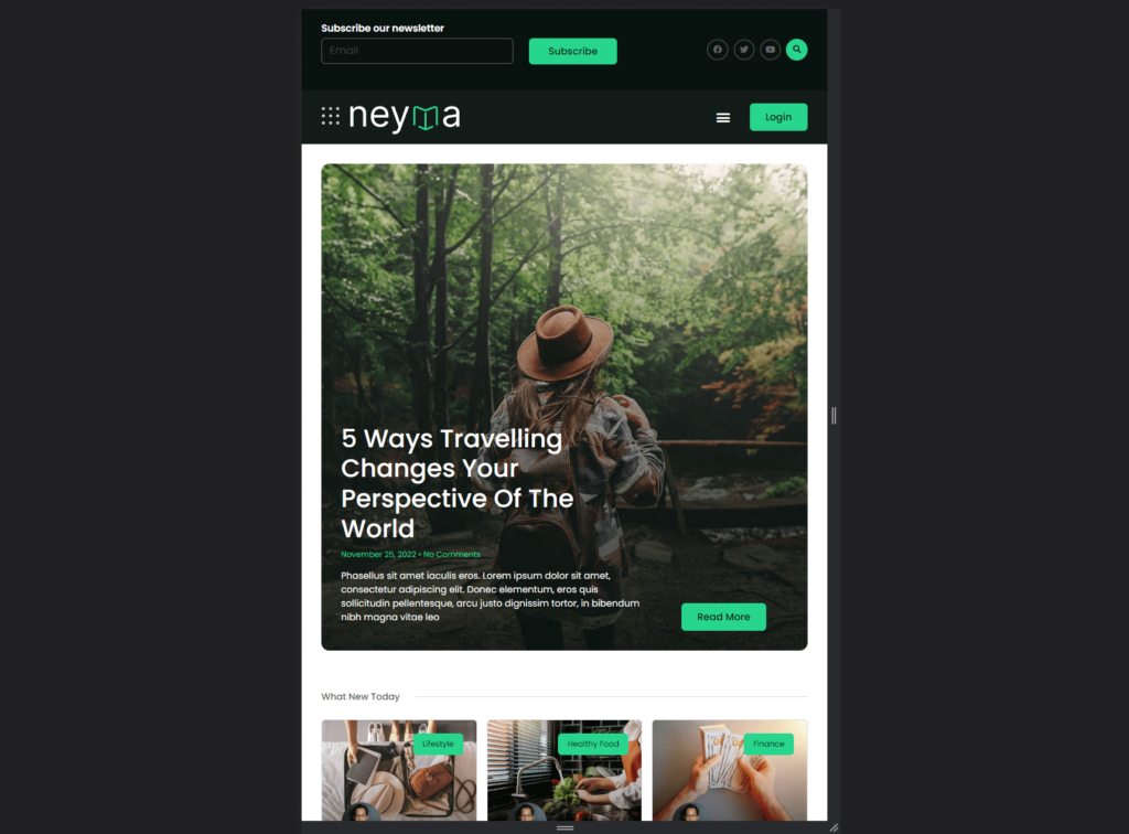 home page of the neyma elementor template kit