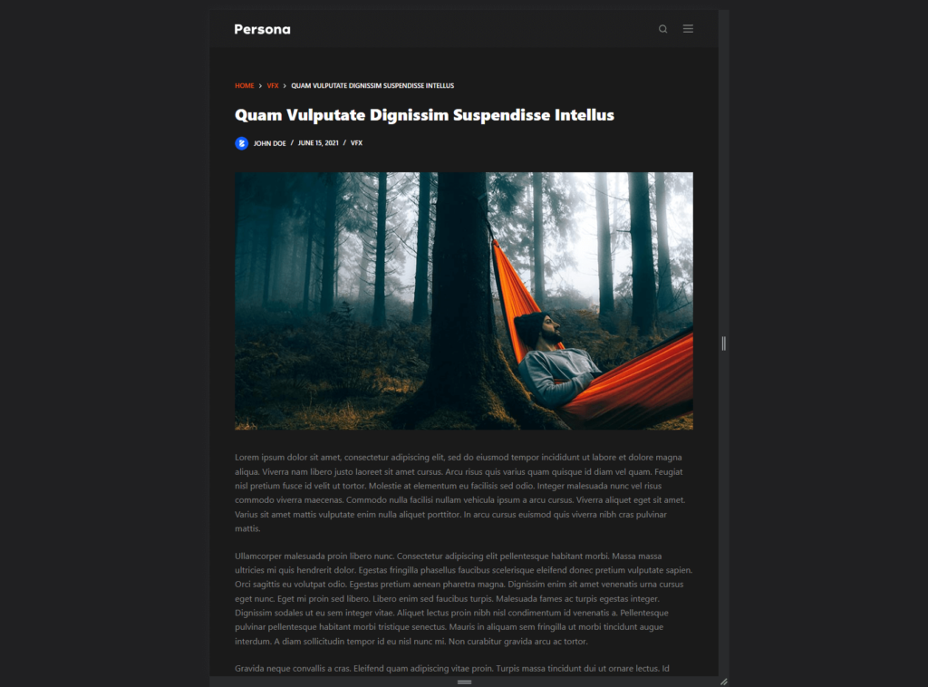 singple post template of the blocksy persona starter site