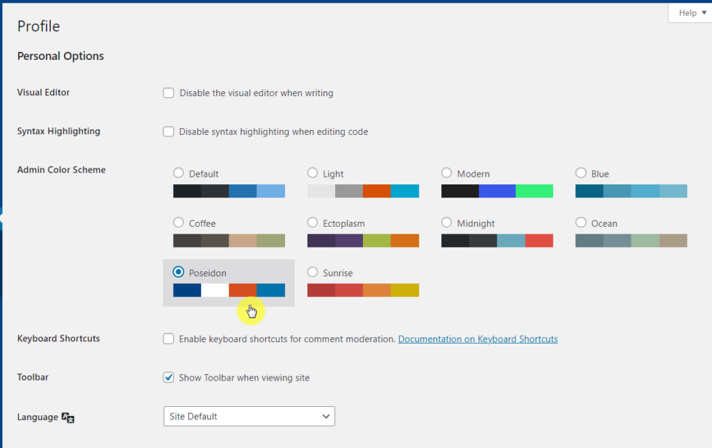 choose the new custom admin color scheme