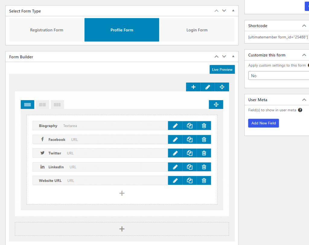 demo fields for a profile form