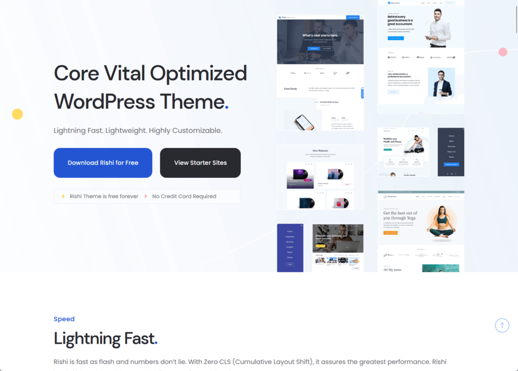 home page of the rishi theme