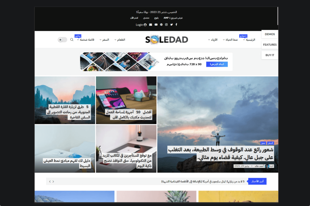 rtl demo website of the soledad theme