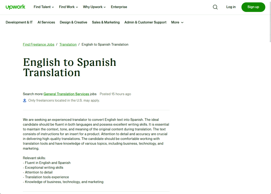 english to spanish translation from upwork