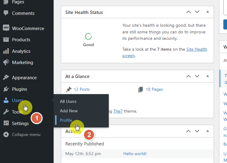 go to your profile page in wordpress