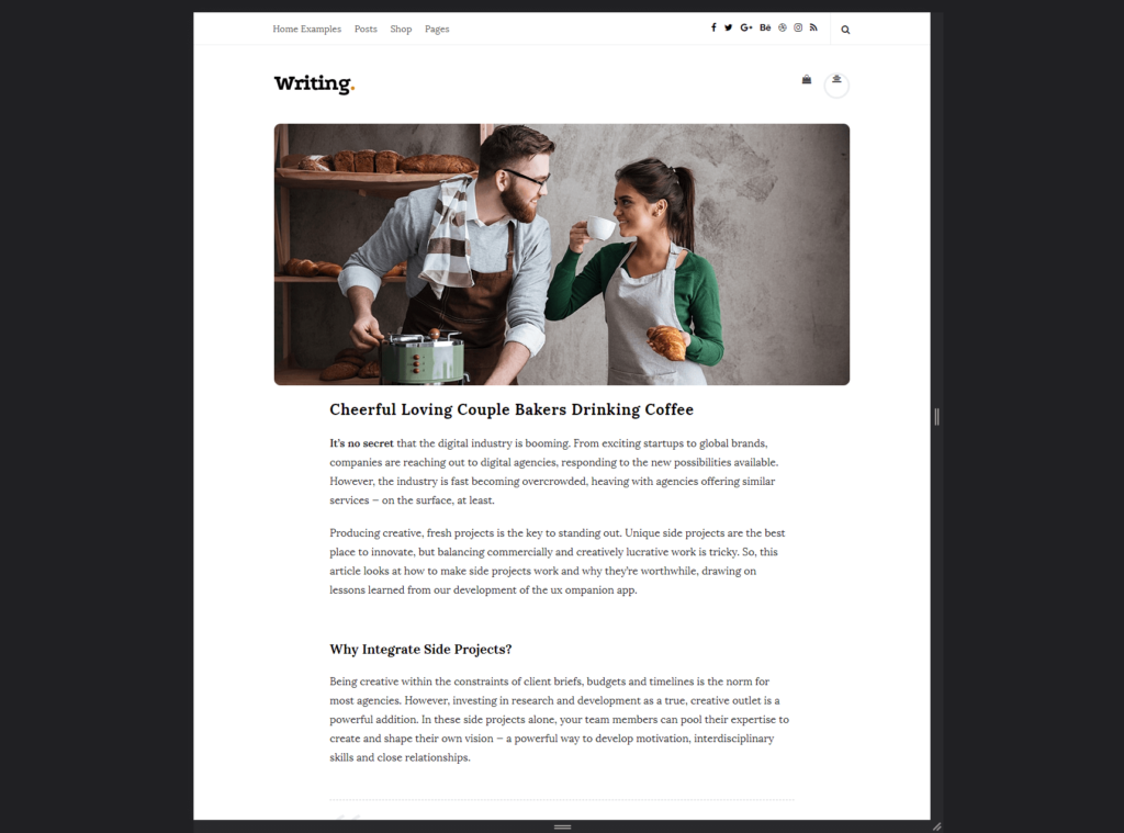 single post template of the writing theme