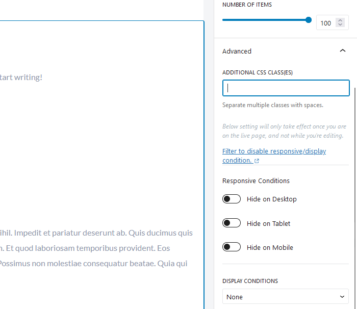 enter additional css classes on the advanced tab