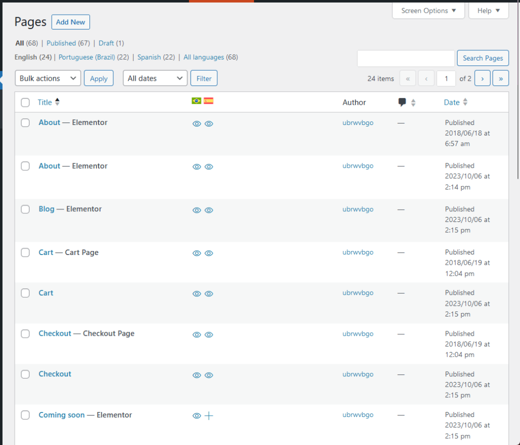 displaying which pages are translated or not