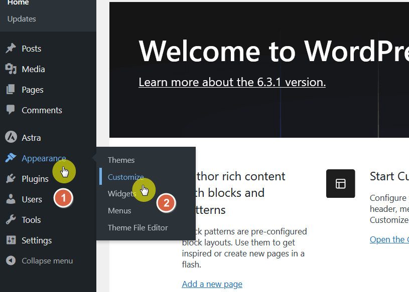 navigate to appearance then customize