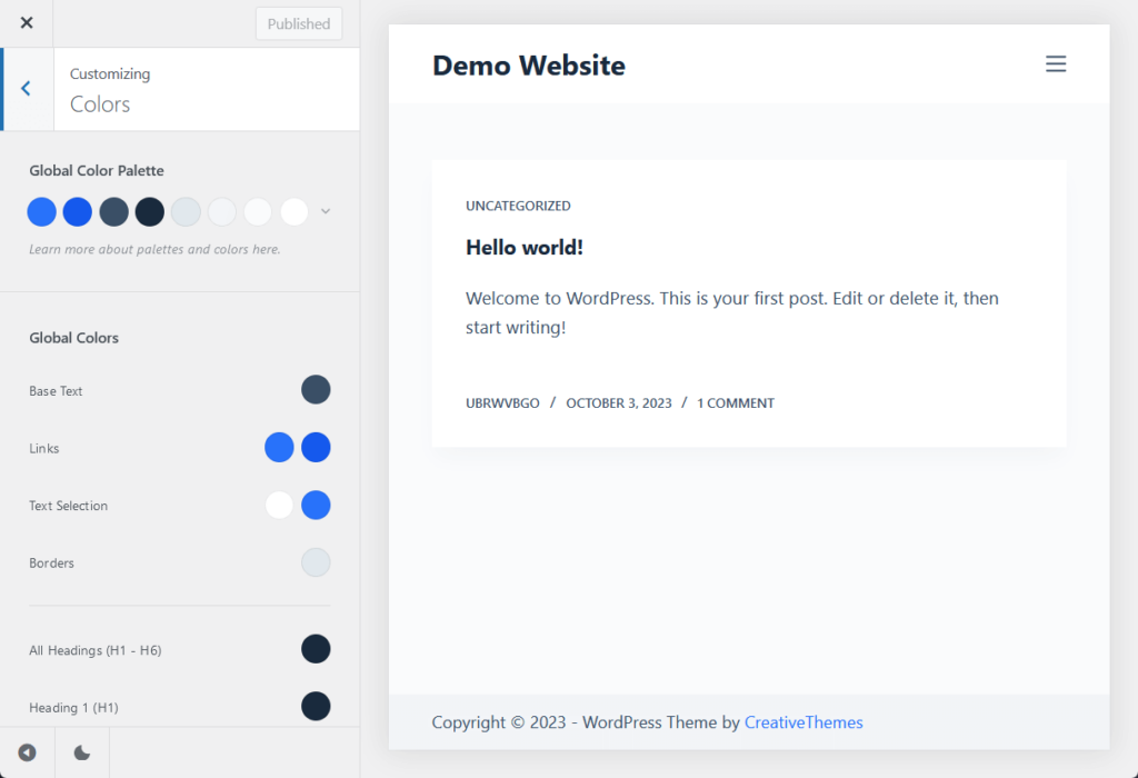 specific color options in the blocksy theme