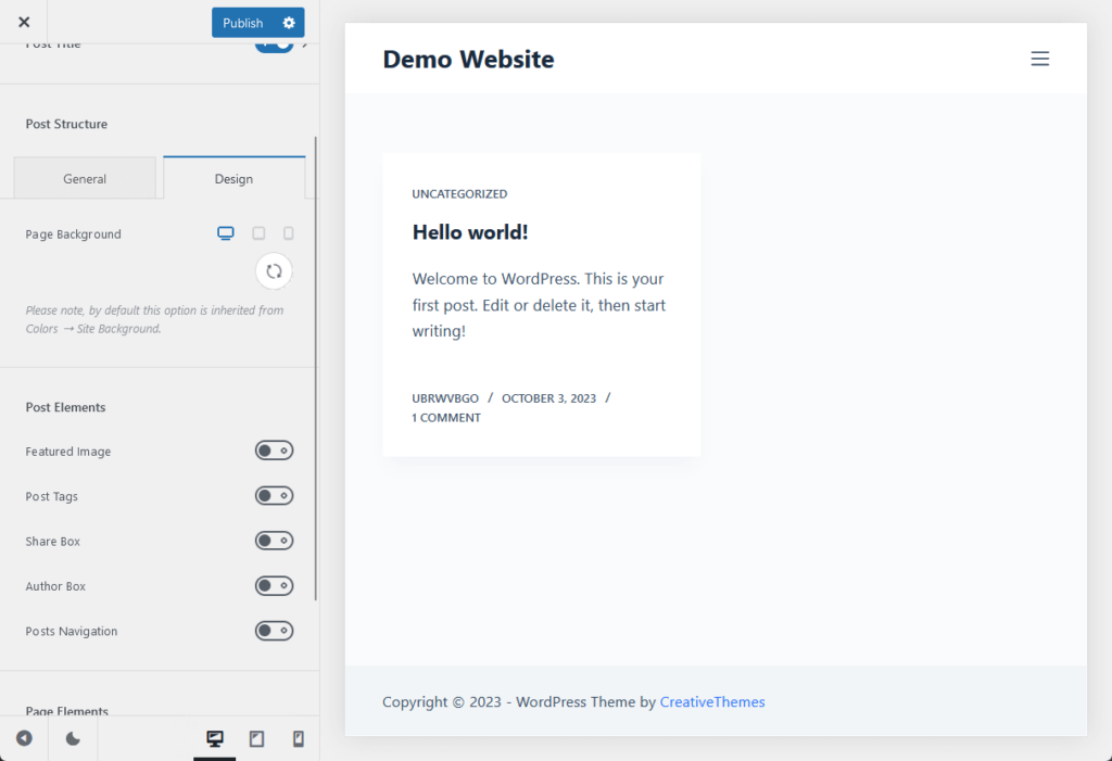 specific single post options in blocksy