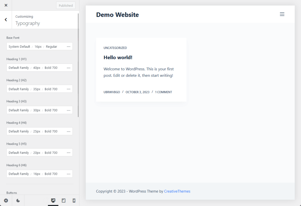 specific typography options in blocksy
