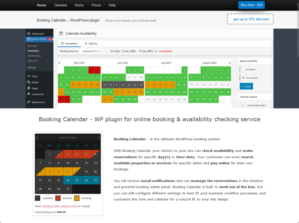 wp plugin for online booking and availability checking service