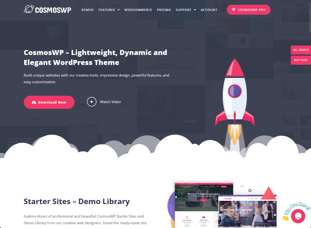 home page of the cosmoswp theme