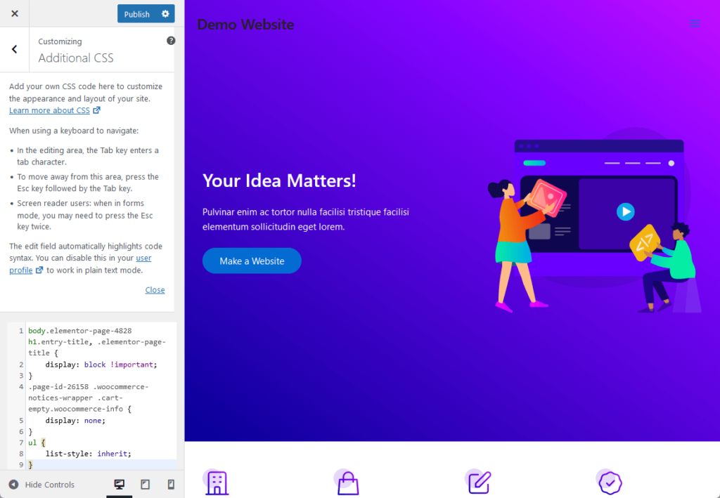 enter the custom css code into the field