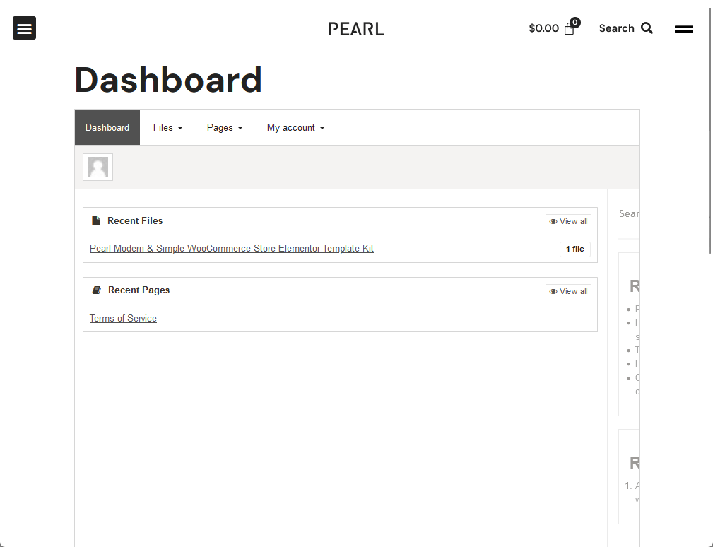 landing into the dashboard page after logging in