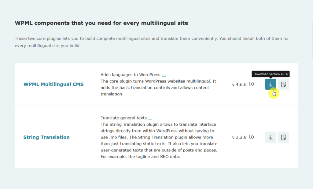 download the wpml multilingual cms component