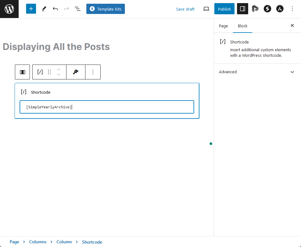 entering the simpleyearlyarchive shortcode