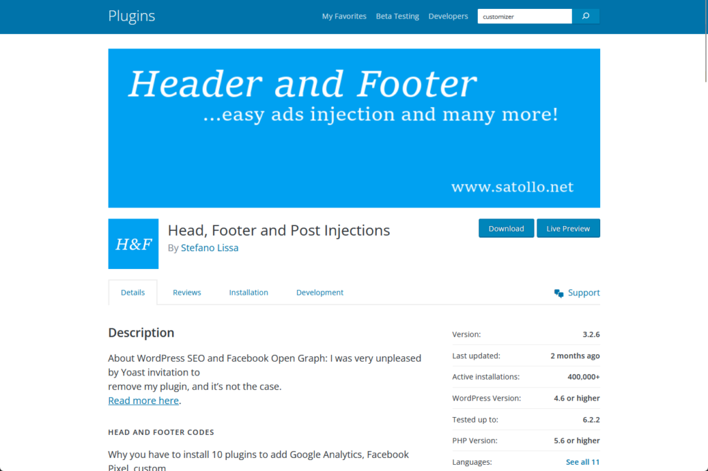 a plugin for inserting codes to the website