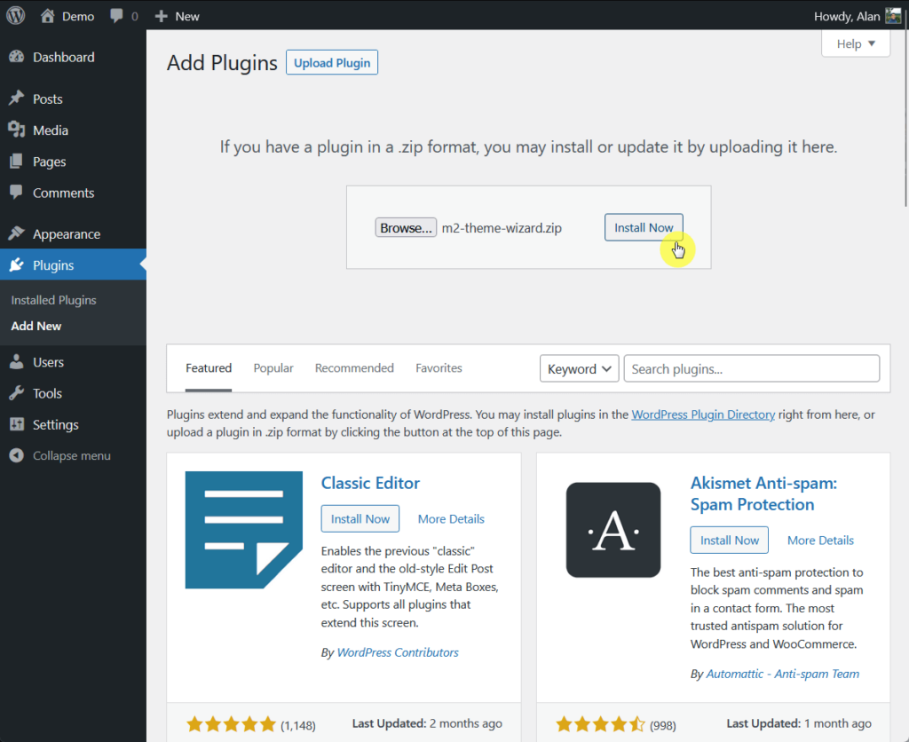 install the m2 theme wizard plugin