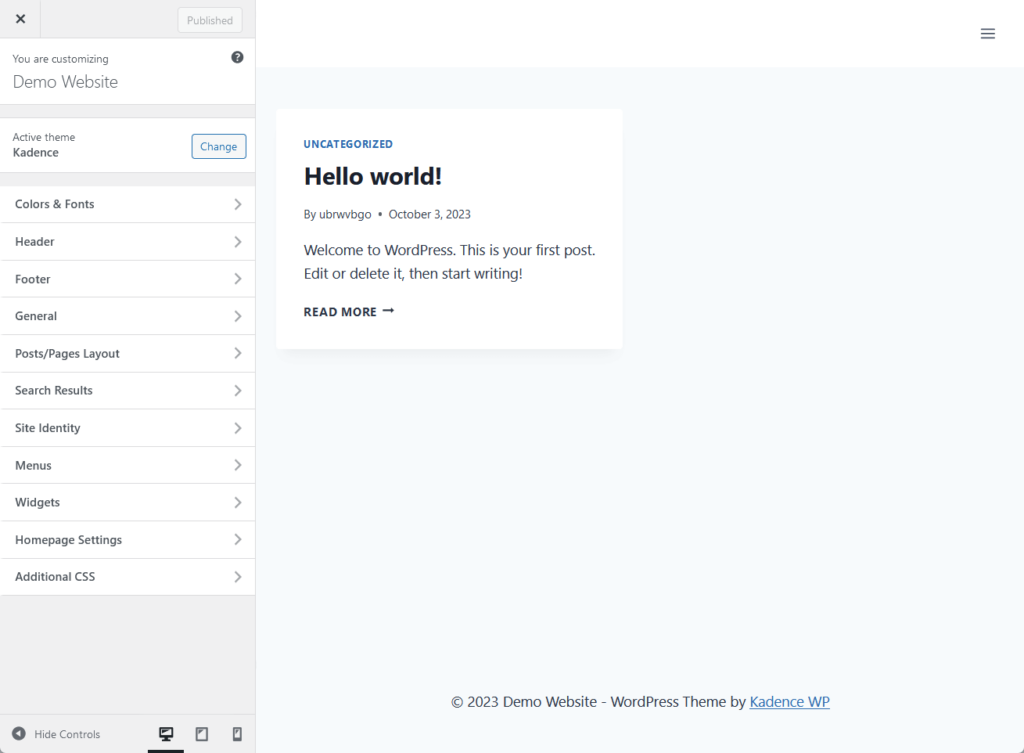 customizer options in the kadencewp theme