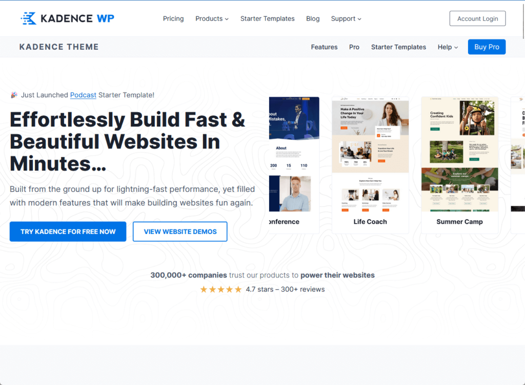 home page of the kadencewp theme