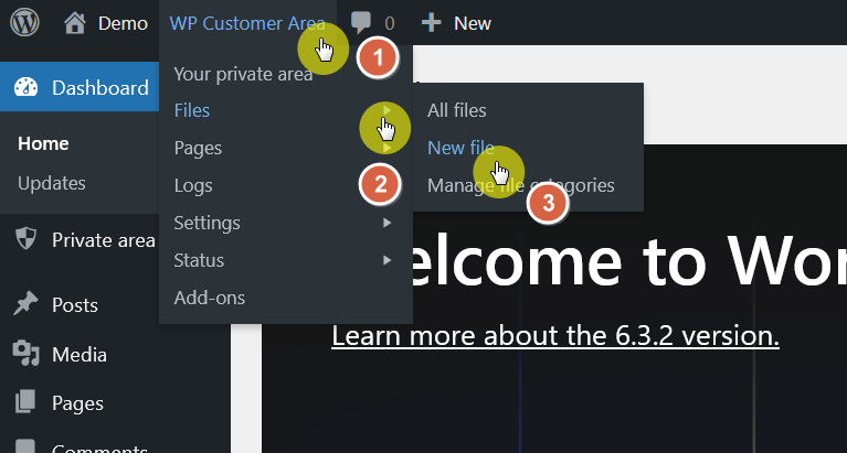 add a new file through wp customer area