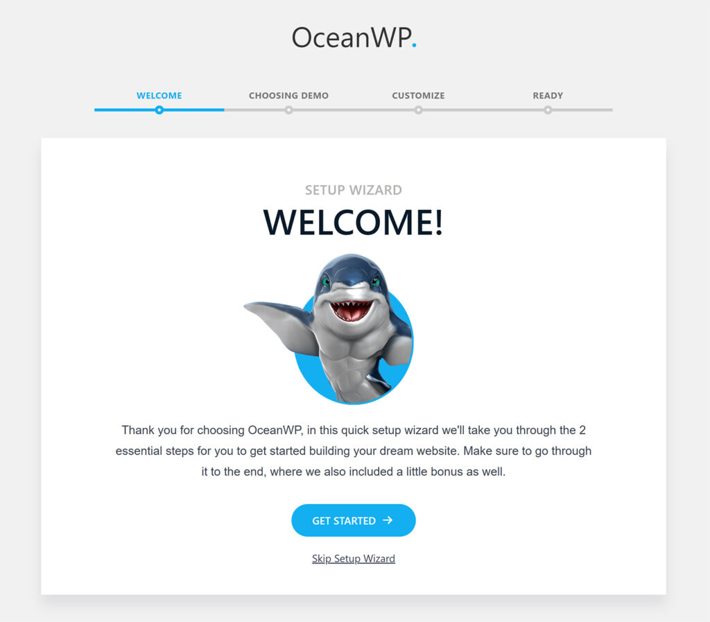 welcome to the setup wizard of the oceanwp theme