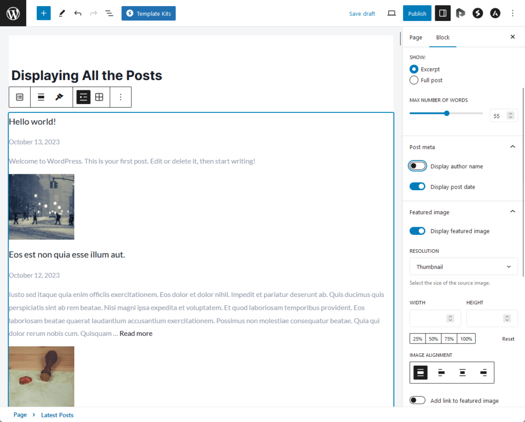changing the post meta and other block settings