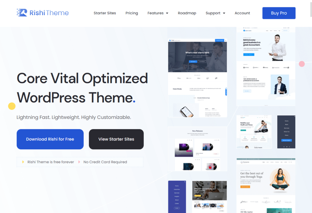 home page of the rishi theme