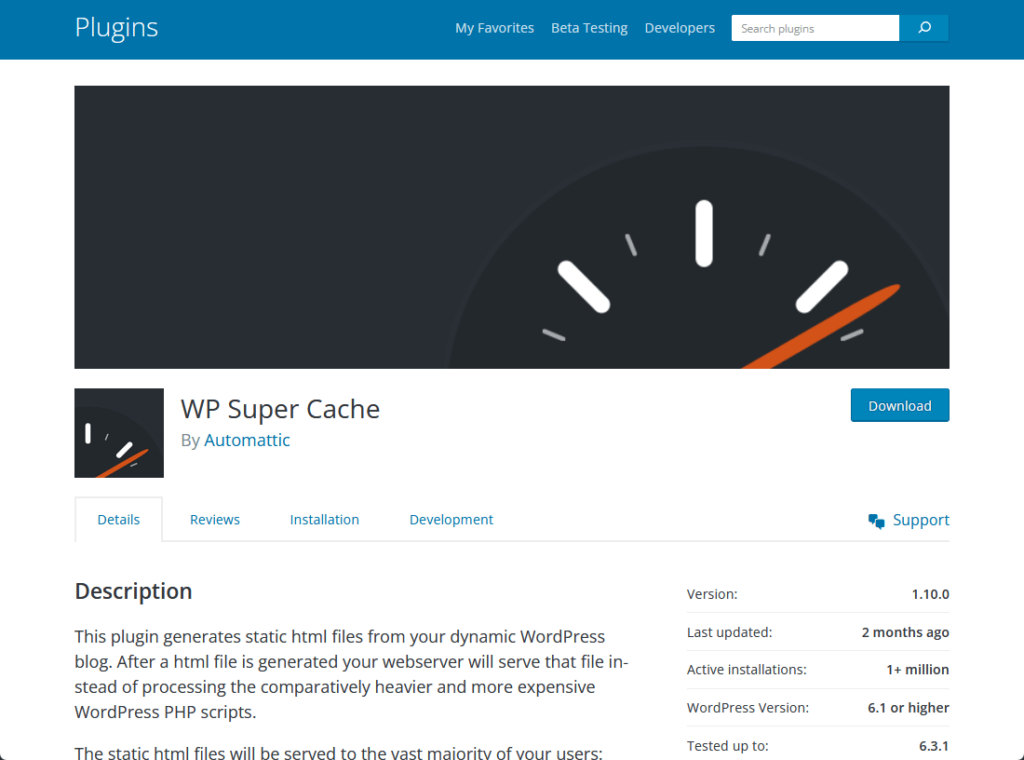 wp super cache in the plugin repository