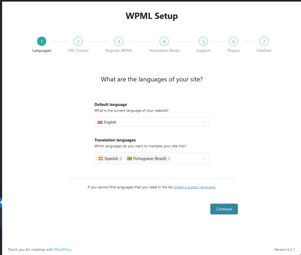wpml wizard: what are the languages of your site?