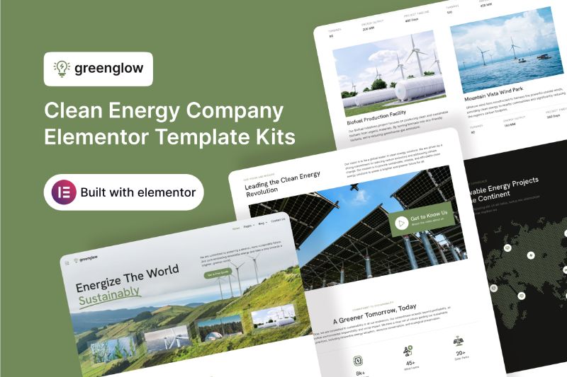 GreenGlow - Clean Energy Company Elementor Template Kit