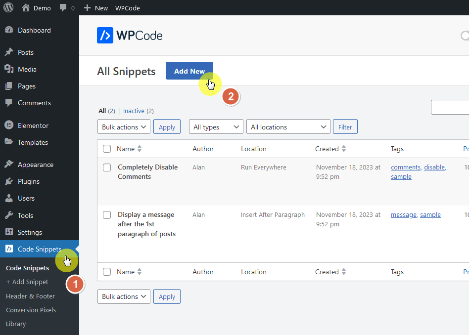 add a new snippet using wpcode pro