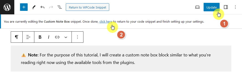 assemble the custom code using the block editor