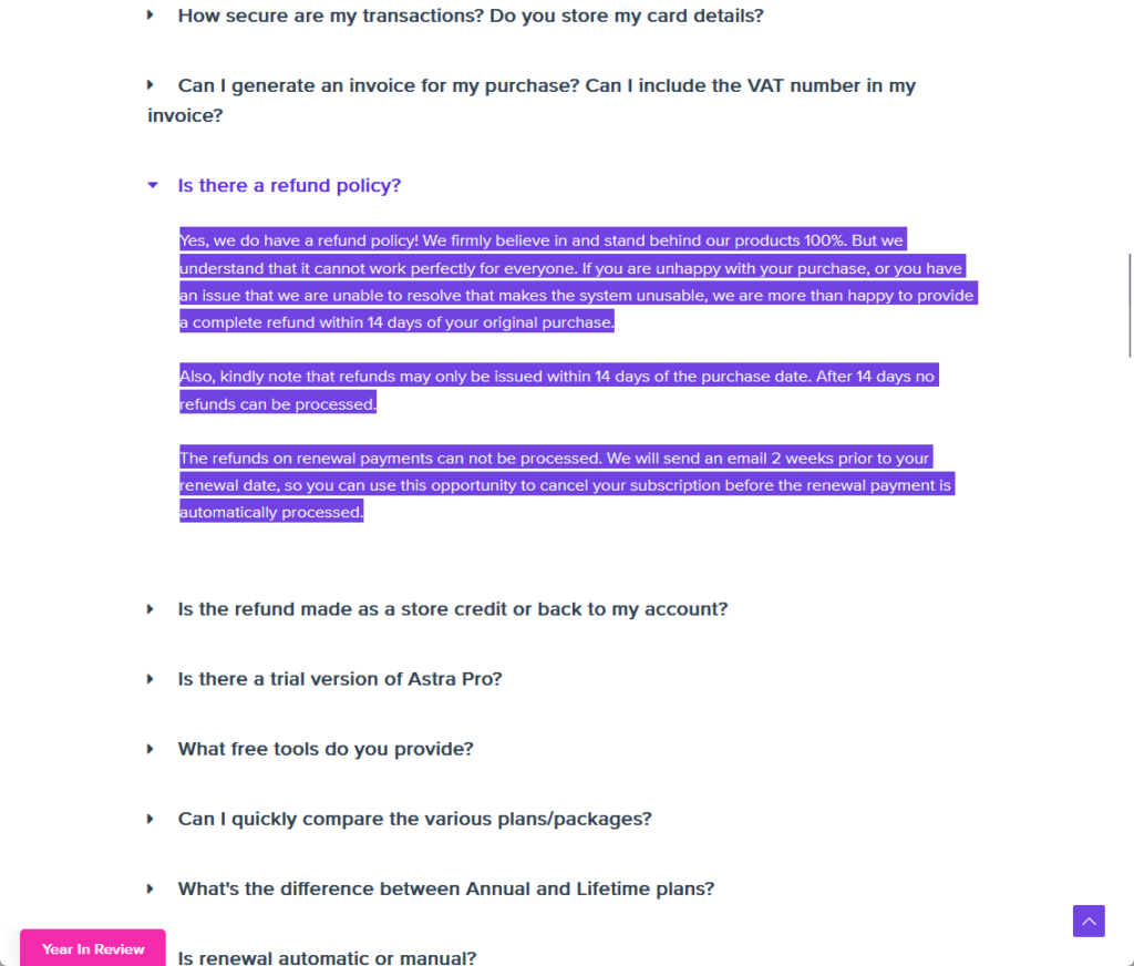 is there are fund policy in astra?