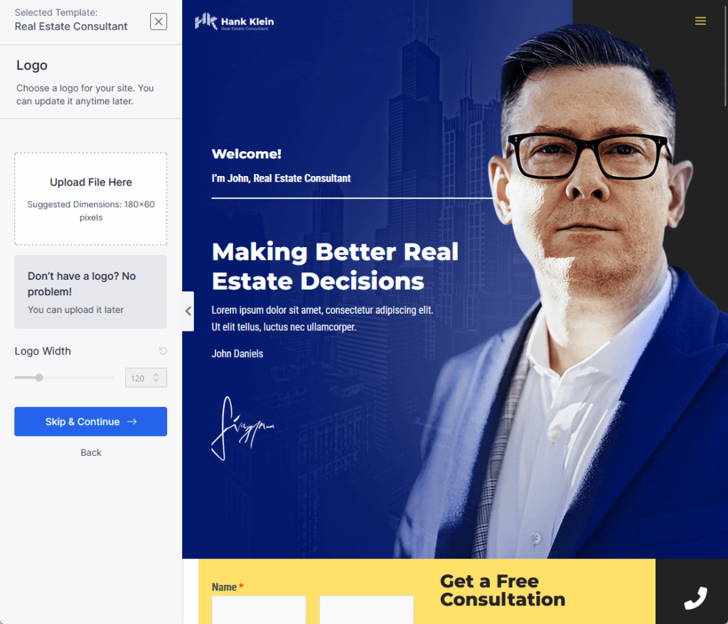choose a logo for your site or you can update it later